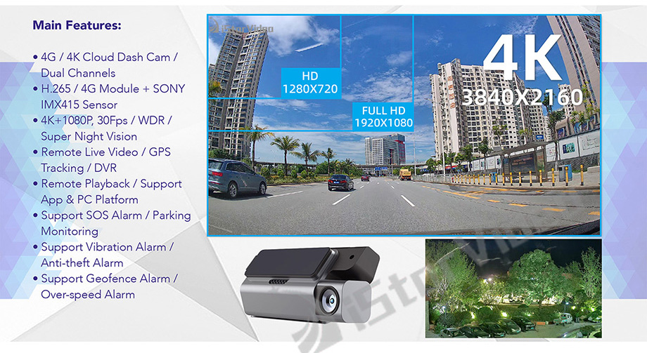 4K LTE Dash Cam UHD 2160P WDR Live Video 24h Remote Monitoring with Sony IMX415 Sensor WiFi GPS Parking Mode 4K LTE Dash Cam UHD 2160P WDR Live Video 24h Remote Monitoring with Sony IMX415 Sensor WiFi GPS Parking Mode